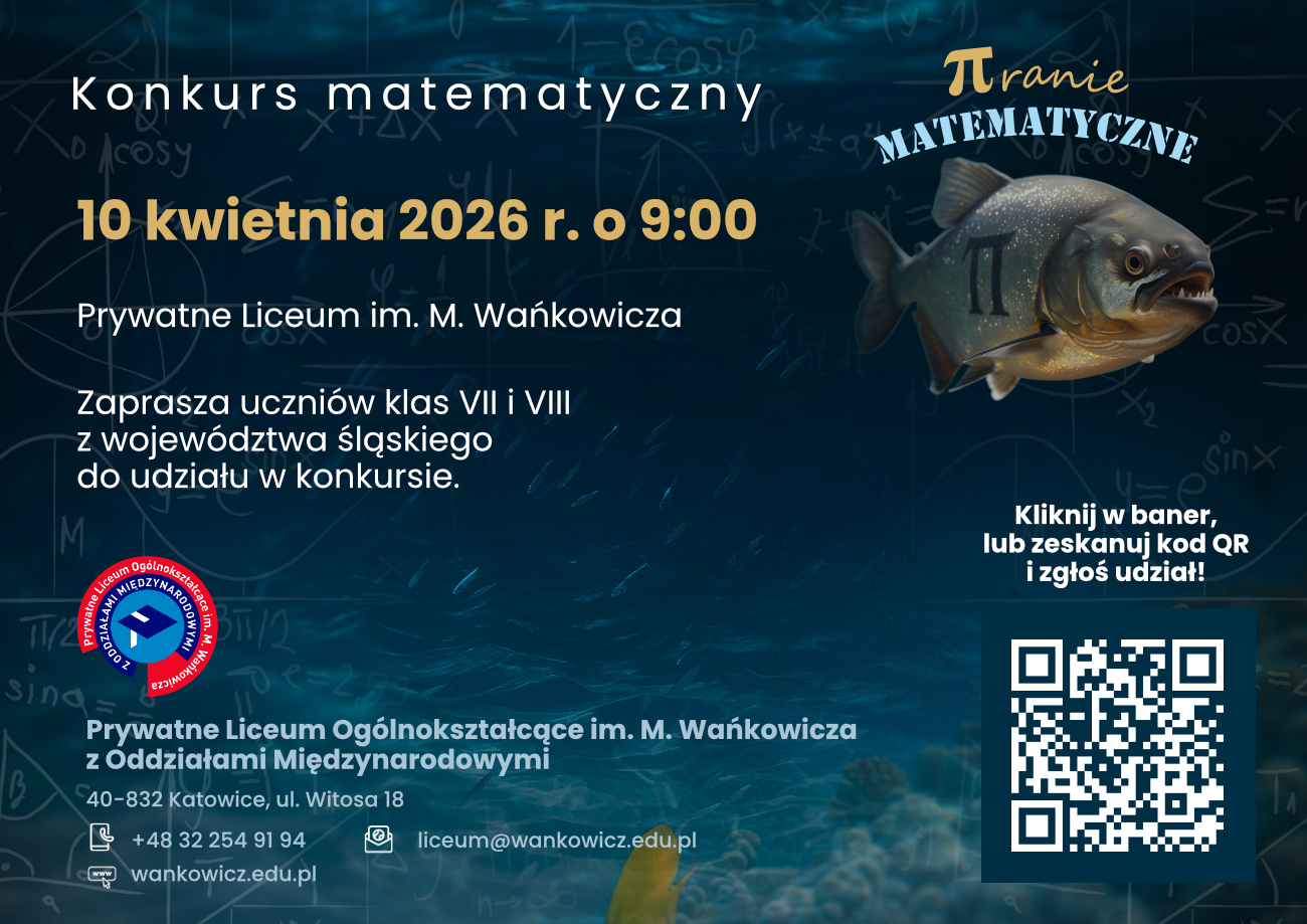Baner konkursu matematycznego o nazwie piranie matematyczne